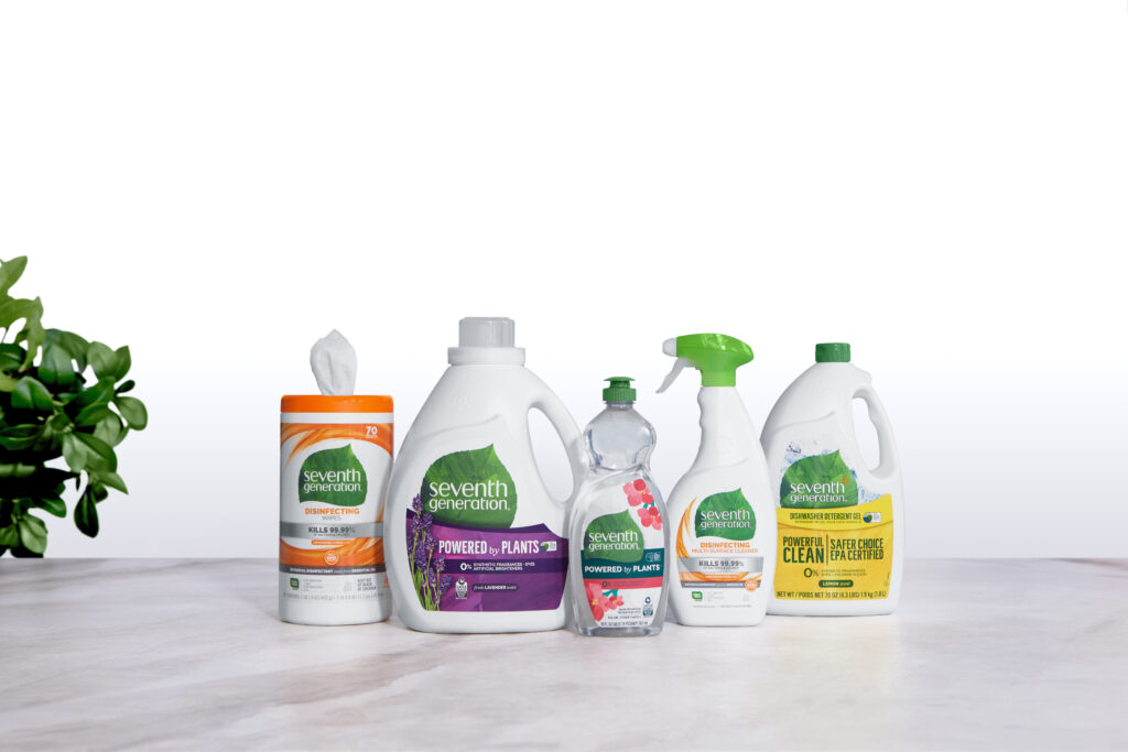 An image of a lineup of Seventh Generation cleaning products for the blog post about cleaning products for pet-friendly homes