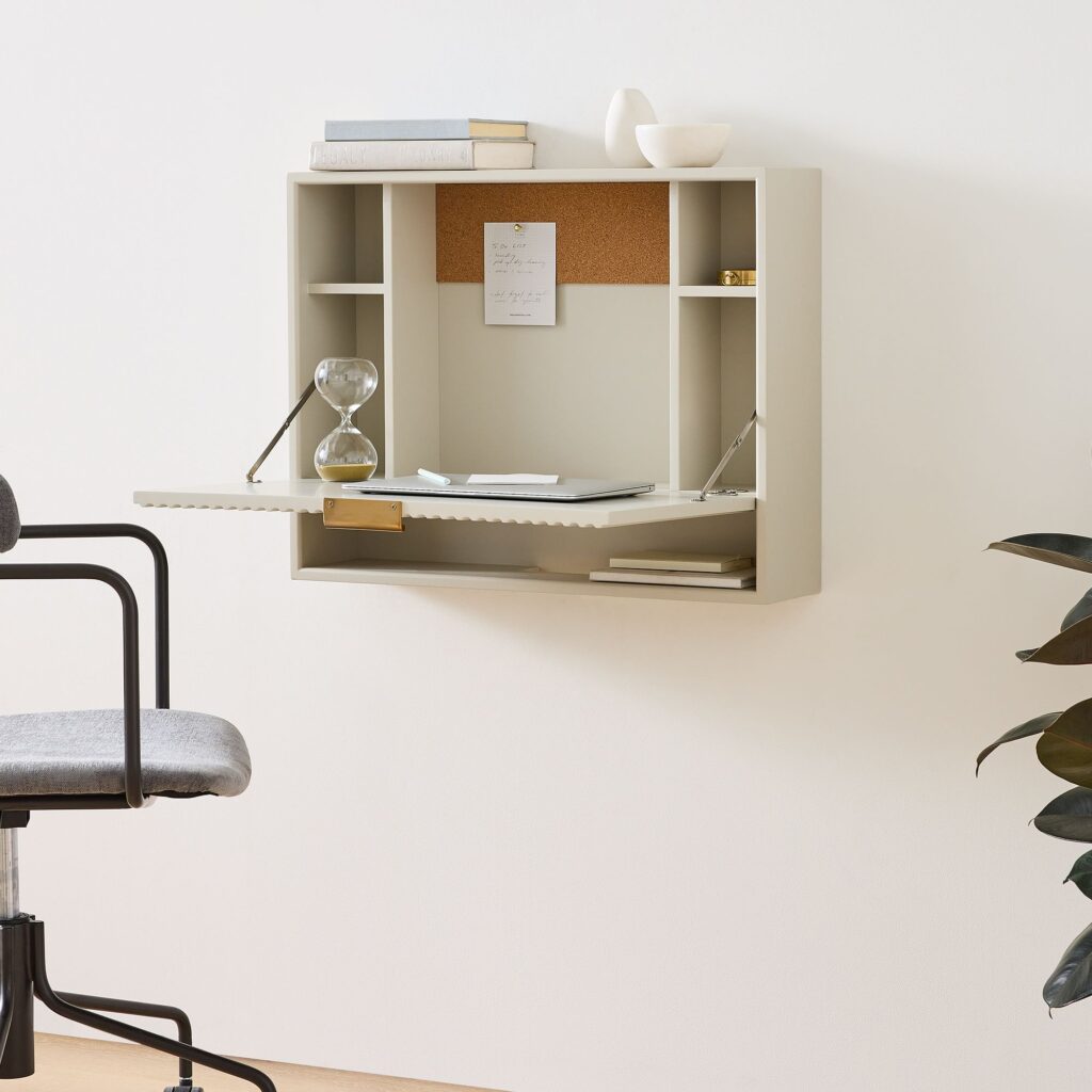 photo of a wall mounted Fold Down Desk from West Elm for the blog post on Home Office Design Trends
