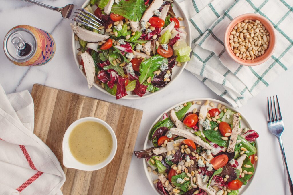 a photo of salad on a white plate, prepared for the keto diet